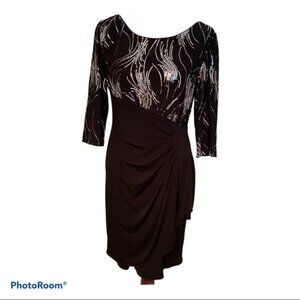 LOUREA DRESS LBD BLACK SILVER SEQUIN 10P PETITE